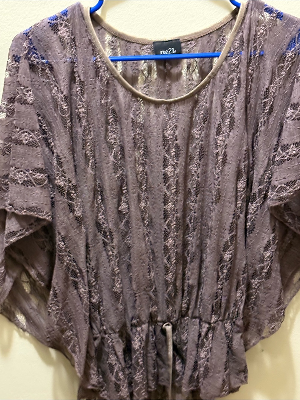 Rue21 Taupe Lace Overlay Flutter Sleeve Top